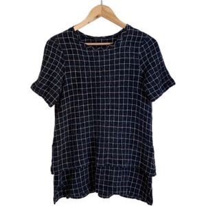 ZARA Grey Pink White Plaid Window Boxy Fit High-low Pain Print Top Size XS